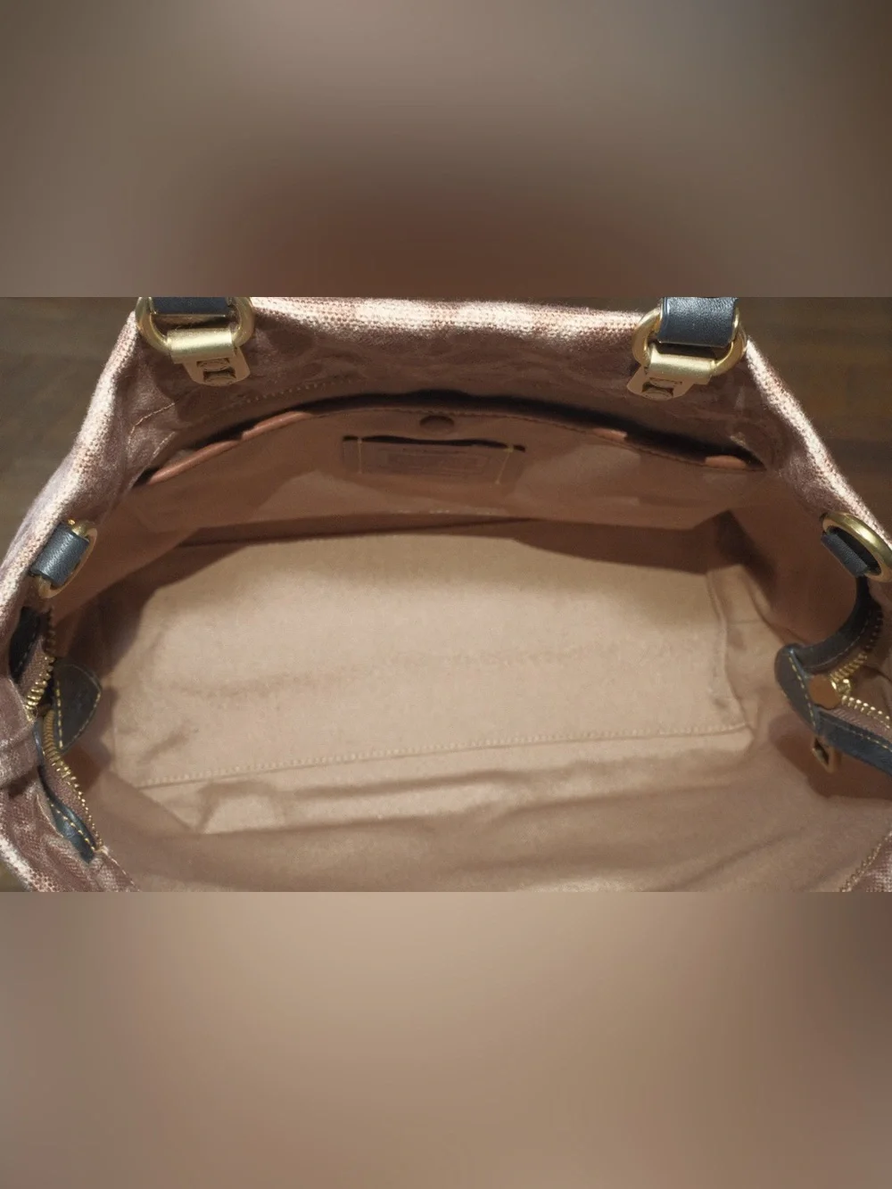 Coach Rogue Canvas Tote with Cream, Pink & Green Pocket Accents - Picture 5 of 7